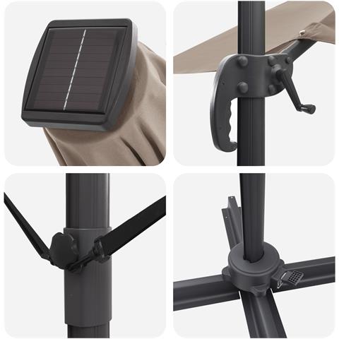 Ombrello a Sbalzo Roma con LED Tortora 286x285x270 cm Alluminio - Foto 9