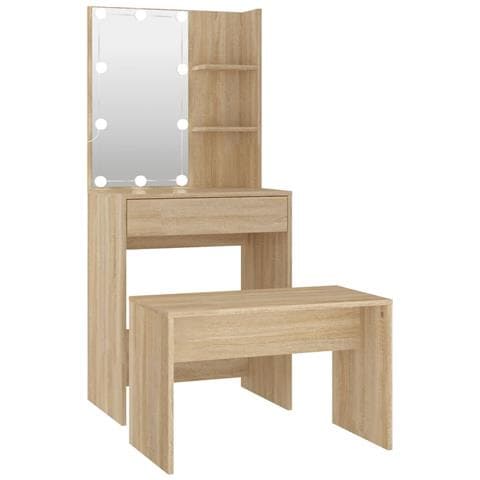 Set Tavolo da Toeletta con LED Rovere Sonoma Legno Multistrato - Foto 1