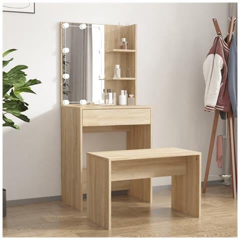 Set Tavolo da Toeletta con LED Rovere Sonoma Legno Multistrato - Foto 2