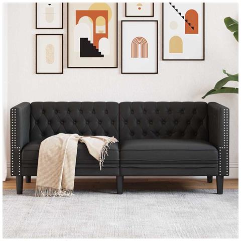 Divano Chesterfield Nero 174 x 74.5 x 70.5 cm Pelle sintetica - Foto 2
