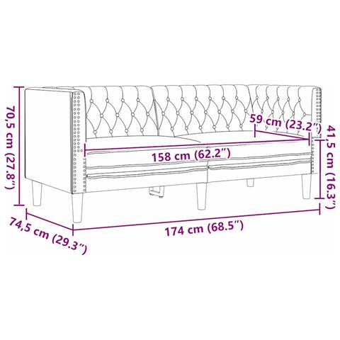 Divano Chesterfield Nero 174 x 74.5 x 70.5 cm Pelle sintetica - Foto 8