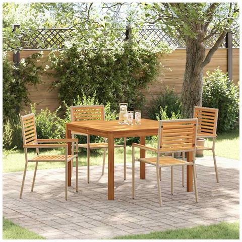 Set da Pranzo per Giardino 5 pcs Beige Poly Rattan - Foto 2