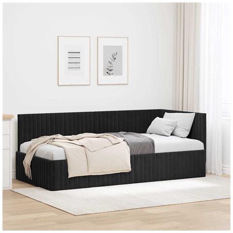 Cornice del letto ad angolo Nero 90 x 190 cm Velluto - Foto 2