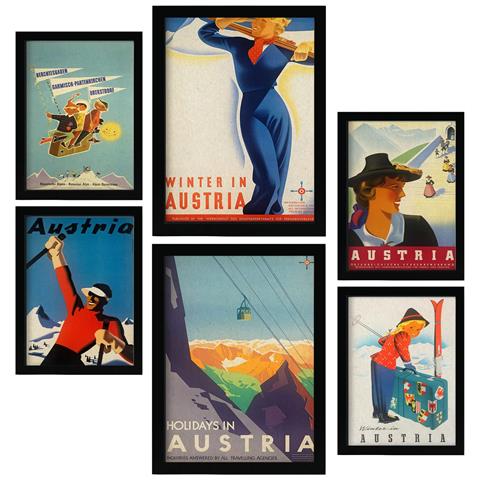 Set Di 6 Stampe Austria Illustrazioni A Colori Di Cartelloni Pubblicitari Turistici D'epoca Provenienti Da Tutto Il Mondo Design D'interni A3 & A4 Senza Cornice - Foto 1