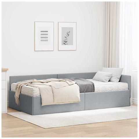 Struttura Letto Angolare con Materasso 2 pcs Grigio chiaro - Foto 2
