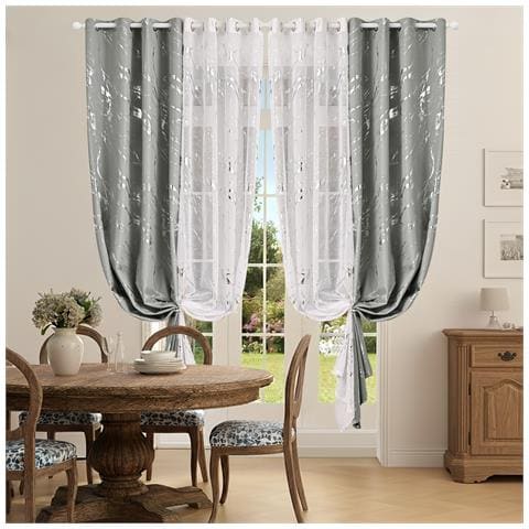 Set Di Tende Oscuranti Argento Caldo 100x250cm - Motivo Marmo, Protezione Privacy Silver+white - Foto 2