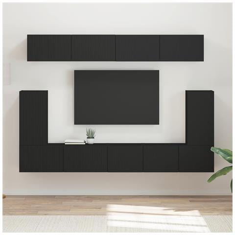 Set mobile TV Montaggio a parete 5 pcs Nero Legno multistrato - Foto 2