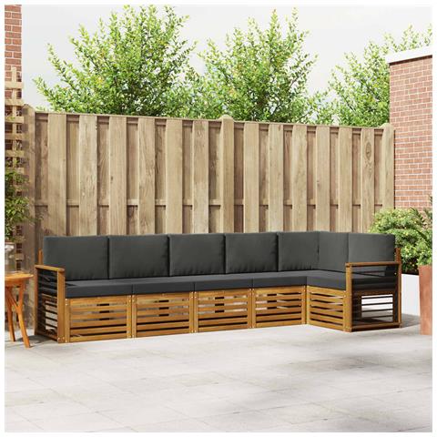 Set divani 6 pcs Naturale e Antracite Legno di Acacia Massello - Foto 2