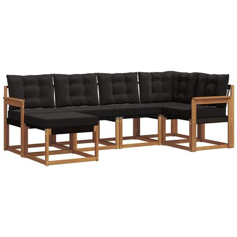 Set di divani da esterno con cuscino 6 pcs Naturale e Nero - Foto 1