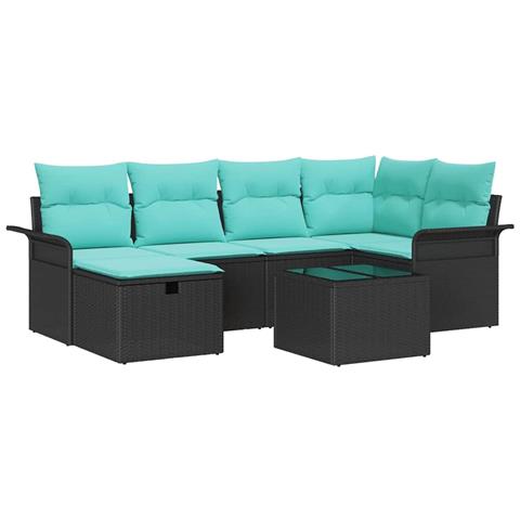 Set Divano da Giardino con cuscino 7 pcs Nero Poly Rattan - Foto 1