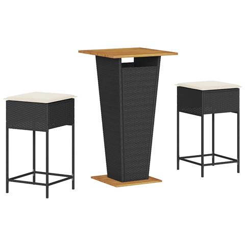 Set Bar da Giardino 3 pz con Cuscini in Polyrattan Nero - Foto 1