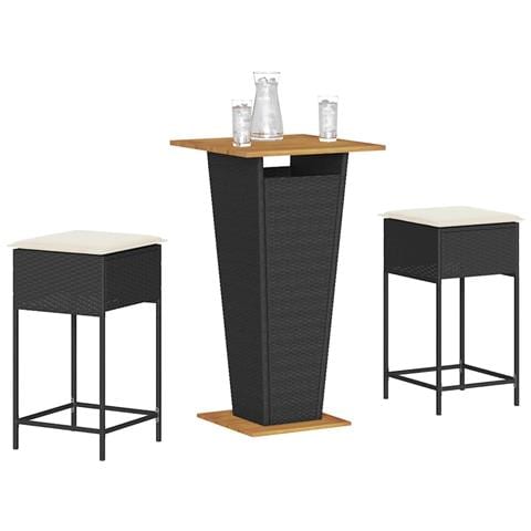 Set Bar da Giardino 3 pz con Cuscini in Polyrattan Nero - Foto 2