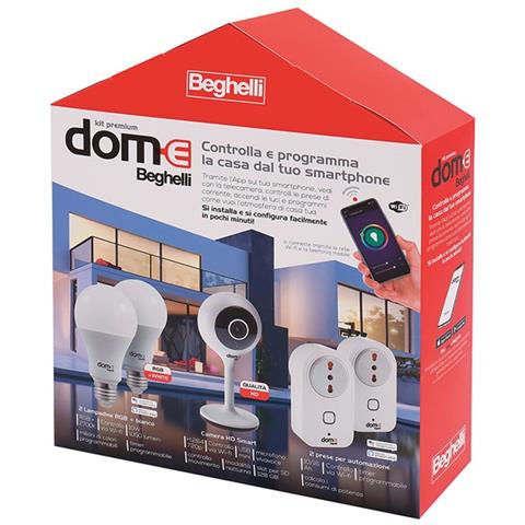 Dom-E Kit Premium Sistema di Automazione Domestica 2 Lampadine RGB /bianco, 1 Mini Camera HD, 2 Prese Smart - Foto 1