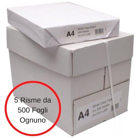Carta A4 Bianca Per Stampanti E Fotocopiatrici 5 Risme Da 500 Fogli Ognuno - Foto 2