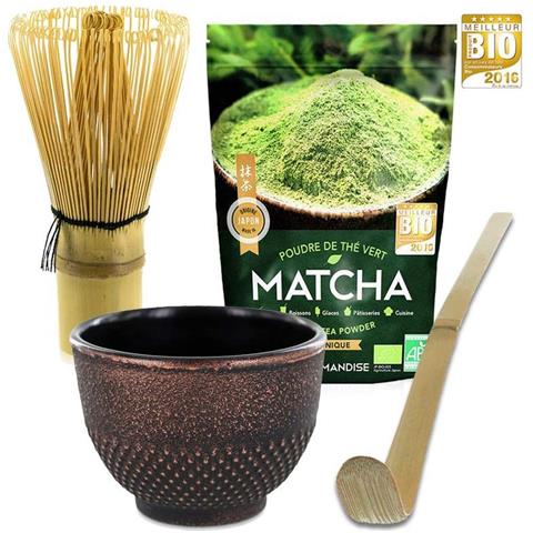 Box Tè Matcha + Frusta + Cucchiaio Di Bambù + Tazza Nera & Viola - Foto 1