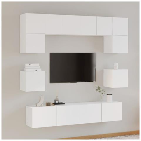 Set Mobili Porta Tv 8pz Bianco In Legno Multistrato - Foto 6