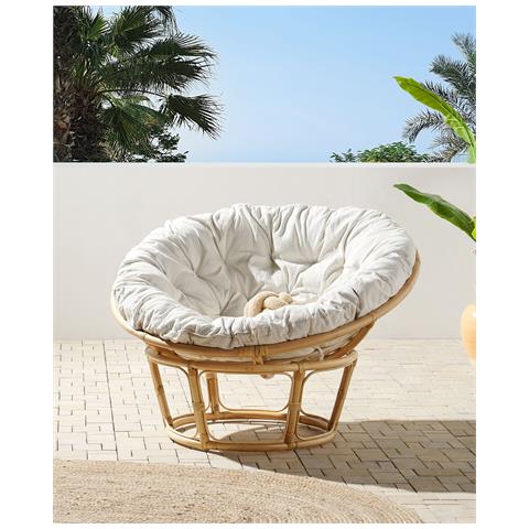Poltrona Rattan Naturale E Cuscino Beige Chiaro Salvo - Foto 1