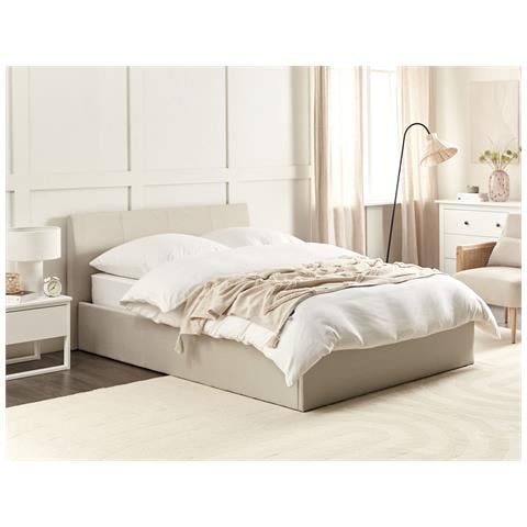 Letto Contenitore Tessuto Orbey 140 X 200 Cm Beige Chiaro - Foto 1
