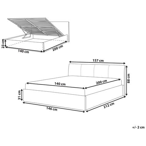 Letto Contenitore Tessuto Orbey 140 X 200 Cm Beige Chiaro - Foto 15
