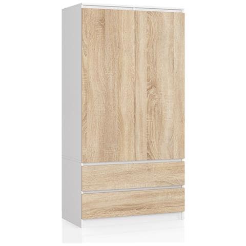 Armadio A 2 Ante Battenti E Cassetti S90, 90x51x180 cm, Colore Bianco e Sonoma Quercia - Foto 1