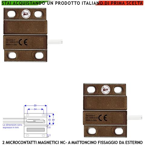 Mini Sensore Magnetico Marrone Antifurto Per Infissi 2 Pezzi Contatto Reed Nc In Ampolla Di Vetro Sottovuoto Sensibili - Foto 1