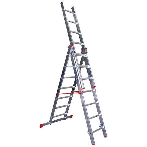 Scala In Alluminio A 3 Pezzi Da 12 Gradini Lunghezza Totale 7.41 Metri - Promo Step Up Triplice In Alluminio - Foto 2