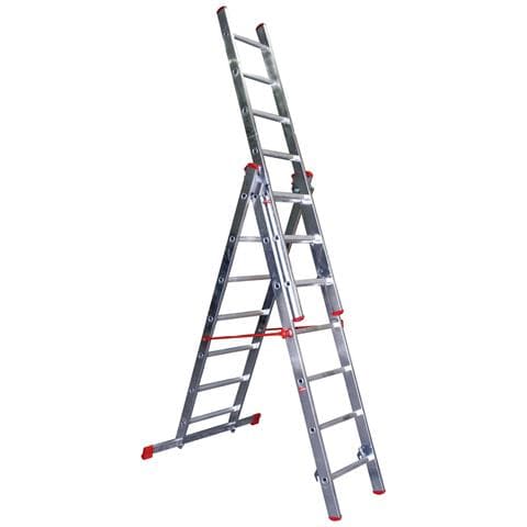 Scala In Alluminio A 3 Pezzi Da 12 Gradini Lunghezza Totale 7.41 Metri - Promo Step Up Triplice In Alluminio - Foto 1
