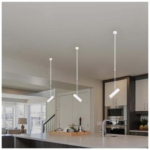 Lampadario Portafaretto A Sospensione Cilindro Gu10 Asta Regolabile Bianco 209b - Foto 2