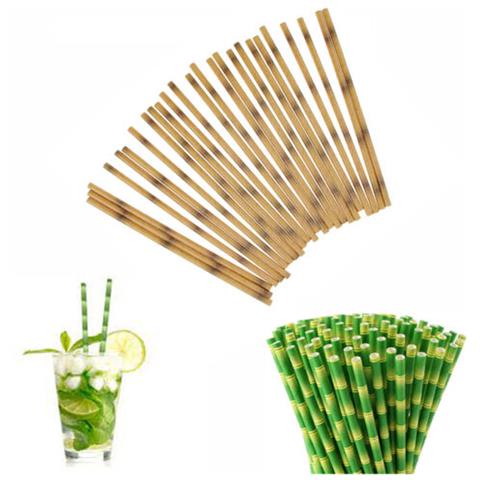 Set Da 100 Cannucce Di Carta Biodegradabili Feste Compleanni Monouso Bamboo - Foto 1