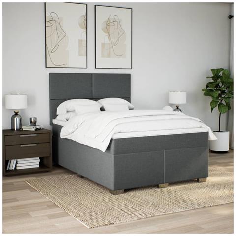 Giroletto A Molle Con Materasso Grigio Scuro 160x200 Cm Tessuto - Foto 3