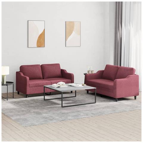 Set Di Divani 2 Pz Con Cuscini Rosso Vino In Tessuto - Foto 1