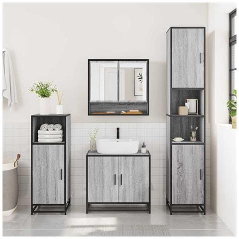 Mobile Specchio Da Bagno Grigio Sonoma 65x20x60 Cm Multistrato - Foto 3