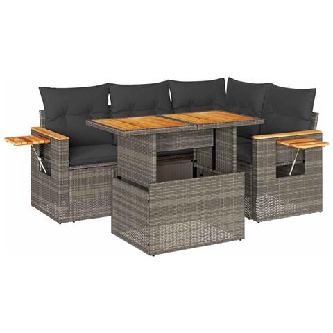 Set Divano Giardino 5 Pz Con Cuscini Grigio Polyrattan Acacia - Foto 1
