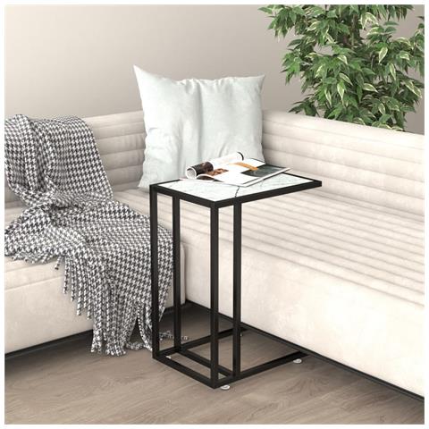 Lusso Casadino -  Tavolino Per Computer Marmo Bianco 50x35x65 Cm Vetro Temperato - Foto 7