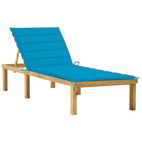 Lettino Da Giardino Con Cuscino Blu In Legno Di Pino Impregnato - Foto 2