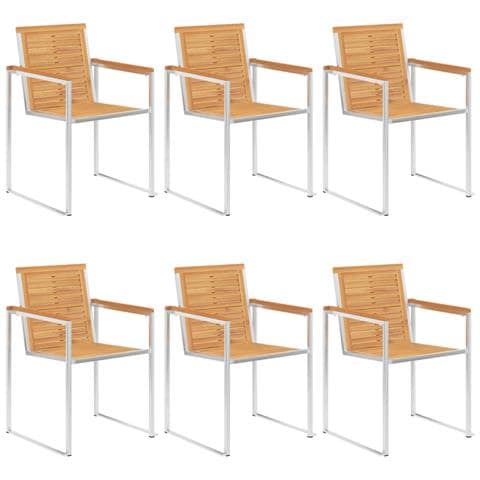 Sedie Da Giardino 6 Pz Legno Massello Di Teak E Acciaio Inox - Foto 2