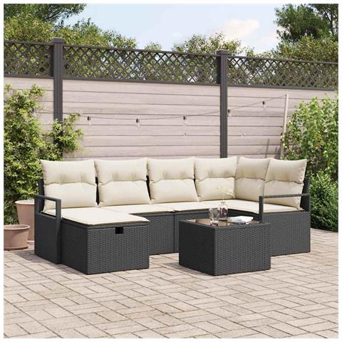Set Divano da Giardino di 7 Pezzi con Cuscini Rattan Nero Polyrattan,  Divano da Giardino a 2 Posti con Magazzino & Cuscini Rattan Nero Polyrattan - Foto 2