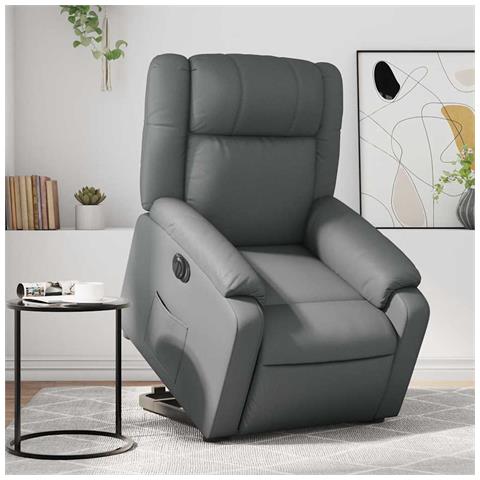 Poltrona Alzapersona Elettrica Reclinabile Grigio in Similpelle - Foto 2