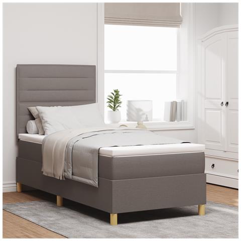 Letto a molle con materasso tortora singolo in tessuto - Foto 2