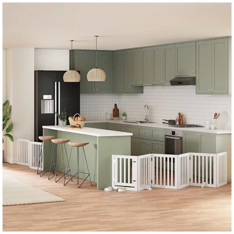 Cancello Cani Porta Pieghevole Bianco 9 Pannelli 450 cm Pioppo - Foto 2