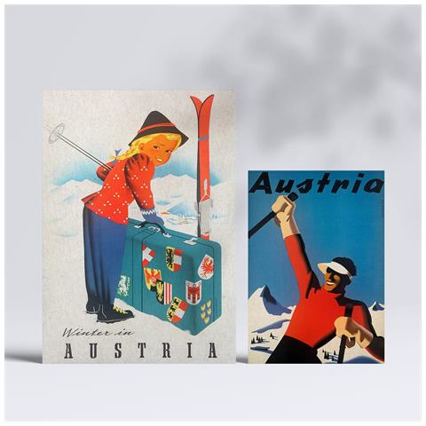 Set Di 6 Stampe Austria 2 Illustrazioni A Colori Di Cartelloni Pubblicitari Turistici D'epoca Provenienti Da Tutto Il Mondo Design D'interni A3 & A4 Senza Cornice - Foto 2