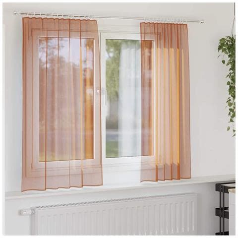 Tende in Voile con Tasche per Aste 2 pz Terracotta - Foto 2