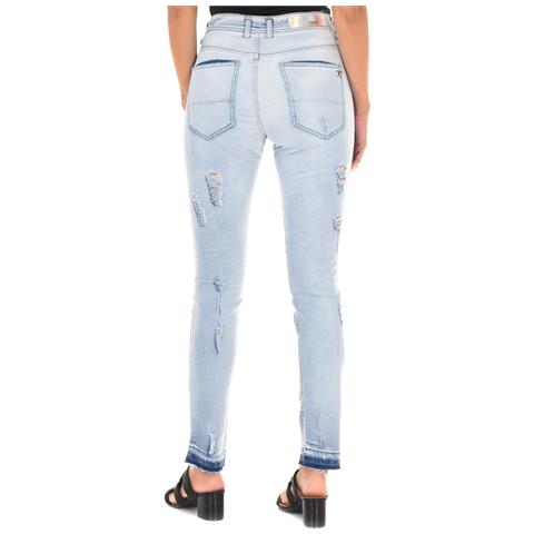 Pantaloni Lunghi In Denim Effetto Consumato E Strappato 10dbf0803 Donna - Foto 2