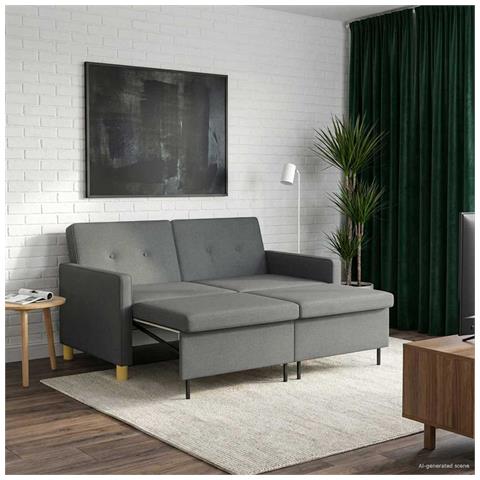 Divano Letto Estraibile Grigio Scuro Tessuto - Foto 2