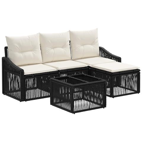 Set Divano da Giardino 5 pcs Nero polyrattan - Foto 1