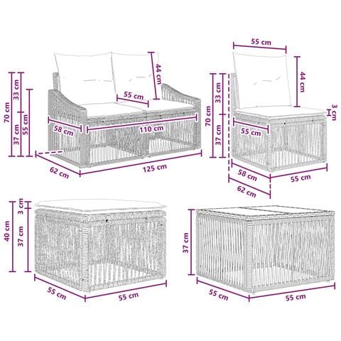 Set Divano da Giardino 5 pcs Nero polyrattan - Foto 9