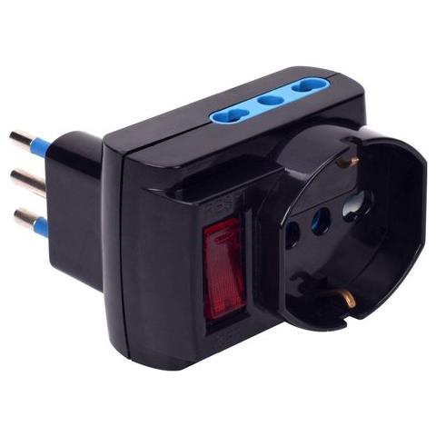 Adattatore Salvaspazio Pluristandard Triplo Con Interruttre Luminoso E Spina 10a Nero - Foto 1