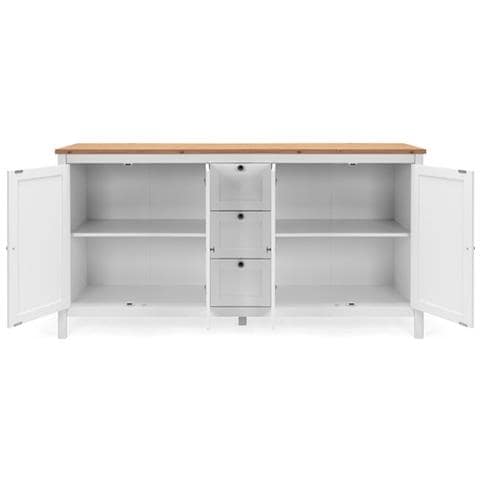 Mobile Credenza 4 Ante 3 Cassetti Bianco Con Top Rovere 180x40xh. 90 Cm - Foto 2