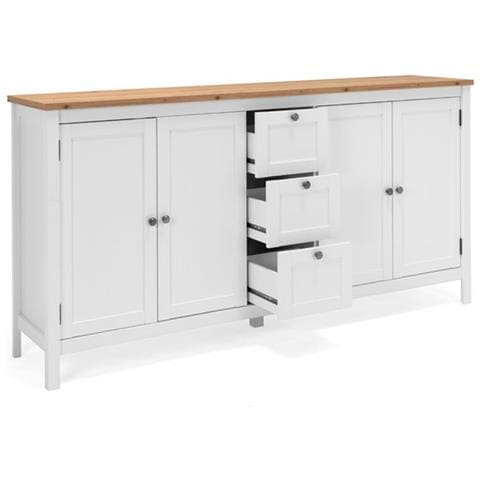 Mobile Credenza 4 Ante 3 Cassetti Bianco Con Top Rovere 180x40xh. 90 Cm - Foto 3