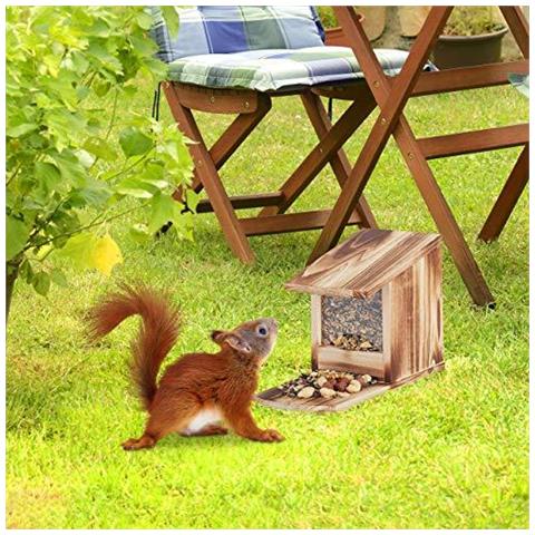 Squirrel Feeder Casa Nutrire Stazione Di Sicurezza In Piedi Legno Hwd 17.5 X 12 X 25 Cm Verde Scuro Legno E Plastica Confezione Da 1 - Foto 4